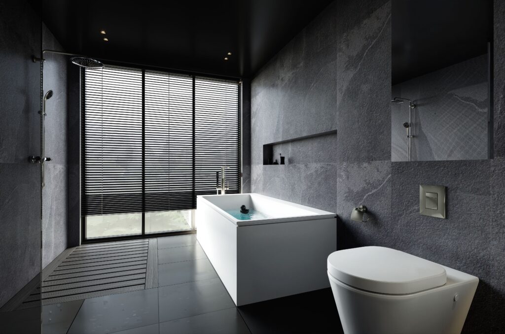 Modern minimalist bathroom with bathtub and shower