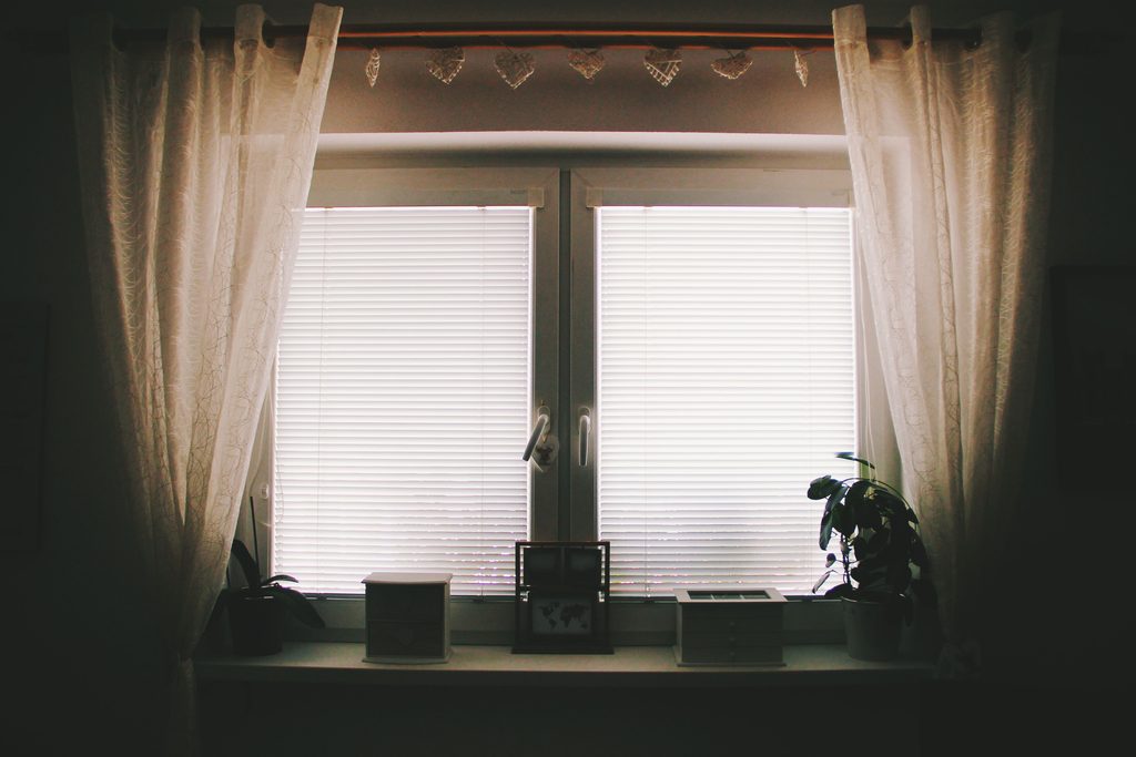 Window with curtains and indoor plants